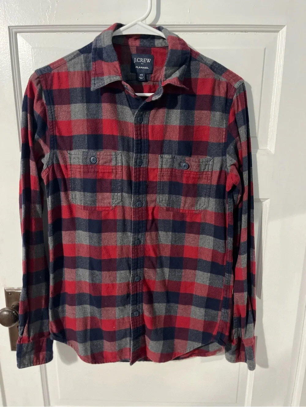 J.Crew Men’s Red & Navy Plaid Flannel Shirt size xs